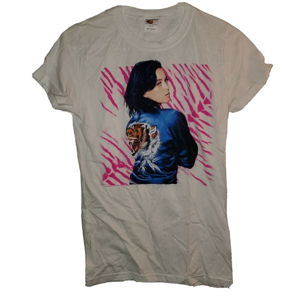 Katy Perry Pink Tiger Stripes White T-Shirt Slim Fit Tee. - Large - Brand New L